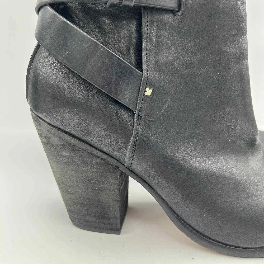 Rag & Bone Womens Size 38 Black Leather Heeled Booties Boots‎ Strappy Shoes